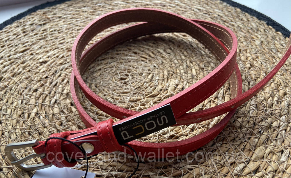 Тонкий кожаный женский ремень красного цвета 15мм Puos Киев - изображение 5