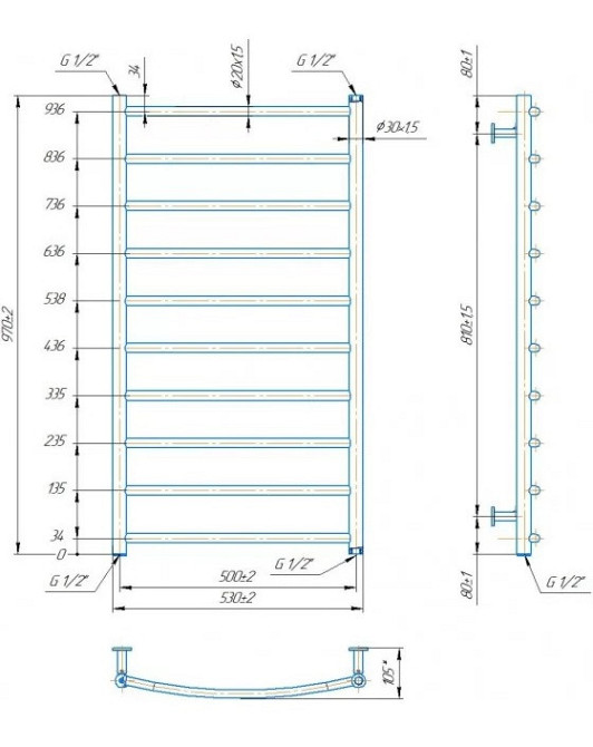 Водяной полотенцесушитель Mario INOX Классик 970х530/500 чорный мат Киев - изображение 2