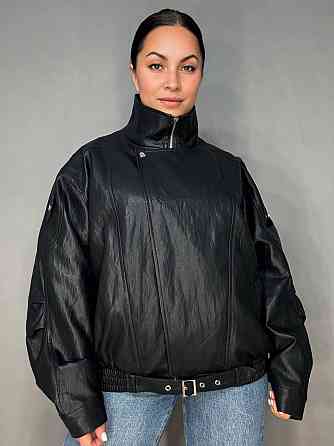Куртка женская YZY 30045 из экокожи бомбер удлиненная оверсайз черная, черный, XL Киев