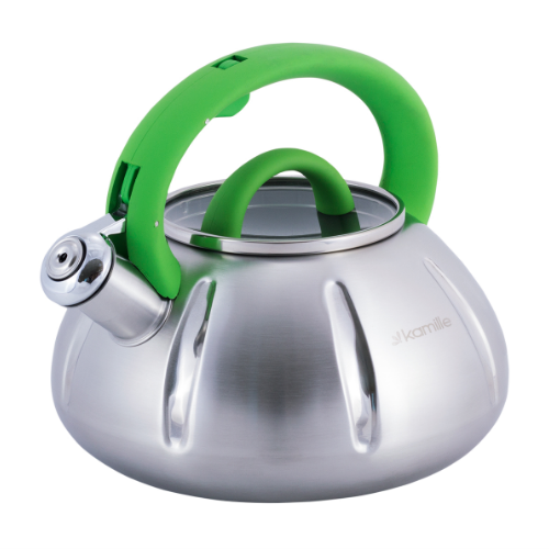 Чайник 3л із нержавіючої сталі зі свистком і скляною кришкою (ручки: зелена, синя, дерево) KAMILLE 0 Житомир - фото 3