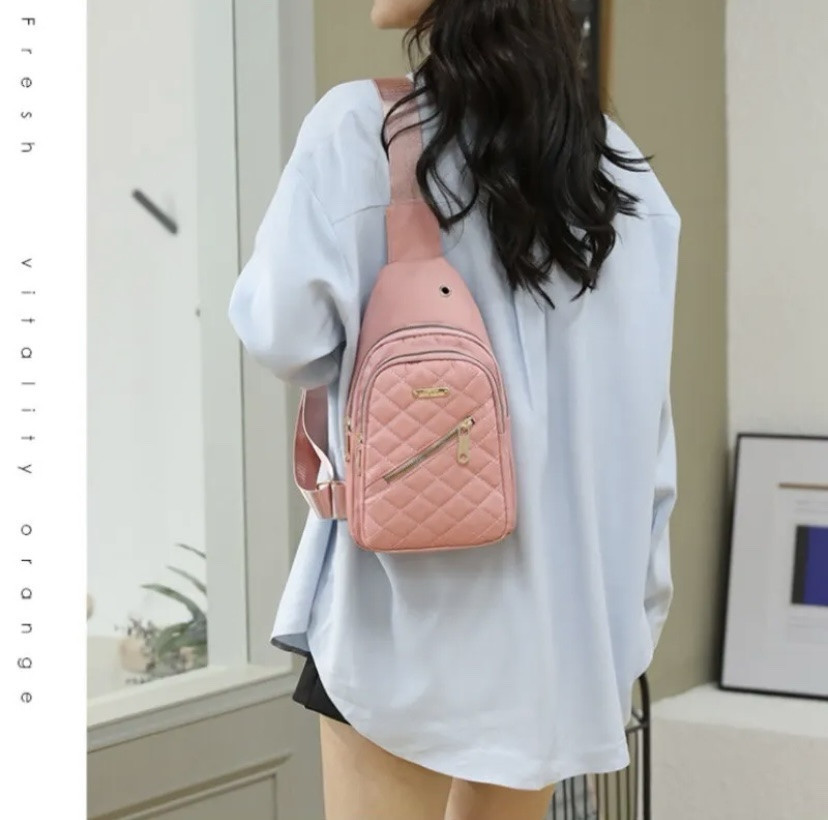 Женская сумочка через плече нагрудная сумка для девушек розовая размер сумки 30*17*10 см, 3 кармана Киев - изображение 2