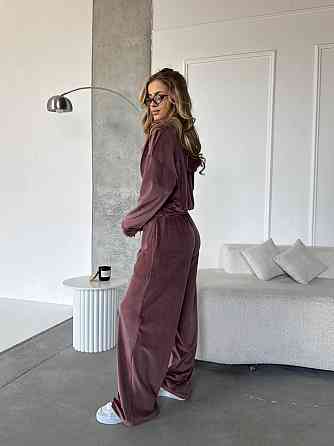 Женский повседневный костюм двойка: кофта и штаны велюр Какао, 42/44 Одесса