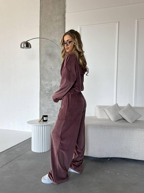 Женский повседневный костюм двойка: кофта и штаны велюр Какао, 42/44 Одесса - изображение 4