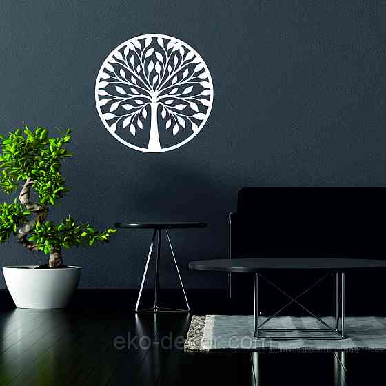 Декоративное настенное 3D Панно «Дерево в кругу» Декор на стену с объемом 50*50 см, Белый Киев
