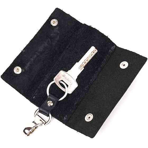 Практичная ключница в глянцевой коже Черная (GRANDE PELLE) Киев