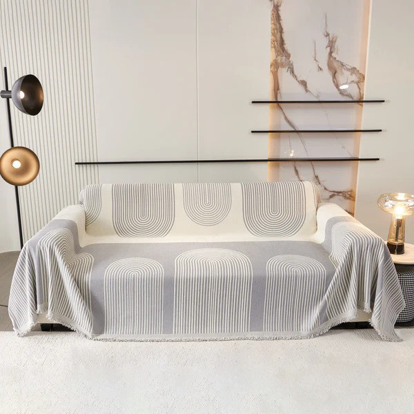 Плед покрывало для дивана и кровати,чехол накидка для мягкой мебели 180х230 см,бело-серый с узором Каменец-Подольский - изображение 9