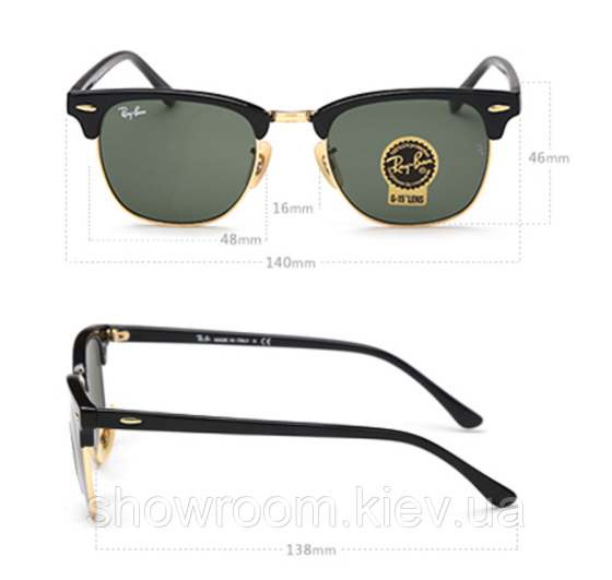 Сонцезахисні окуляри RAY BAN 3016 clubmaster black LUX Київ