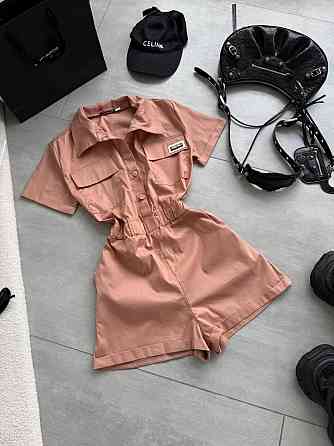 Женский летний базовый комбинезон с воротником коттон поплин Терракот, XS-S Одесса