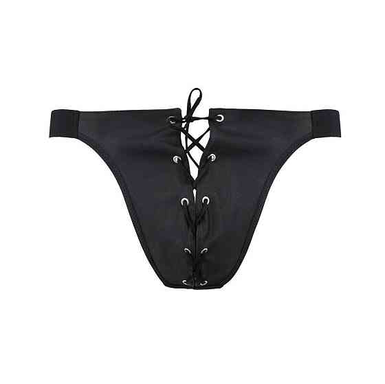 Мужские слипы на шнуровке Passion 044 SLIP BEN L/XL Black, экокожа, люверсы Sex Aura Киев
