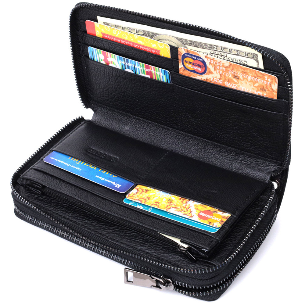 Мужской клатч на два отделения из натуральной кожи ST Leather 22684 Черный Киев - изображение 5