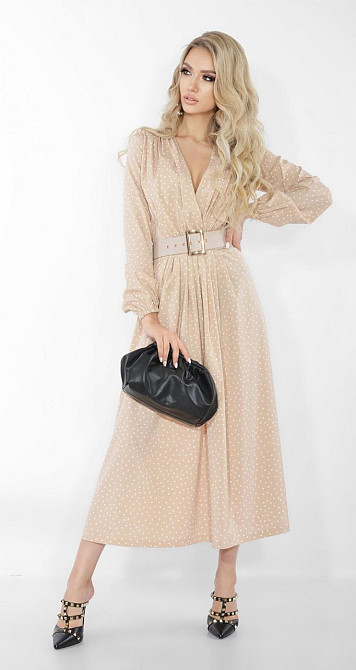 Бежевое платье в горошек (42) Киев - изображение 2