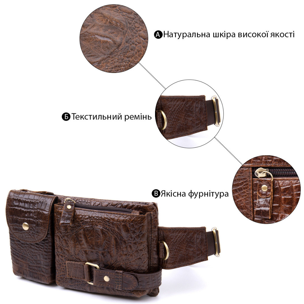 Бананка поясная под кожу рептилии унисекс Коричневая (Vintage) Киев - изображение 8