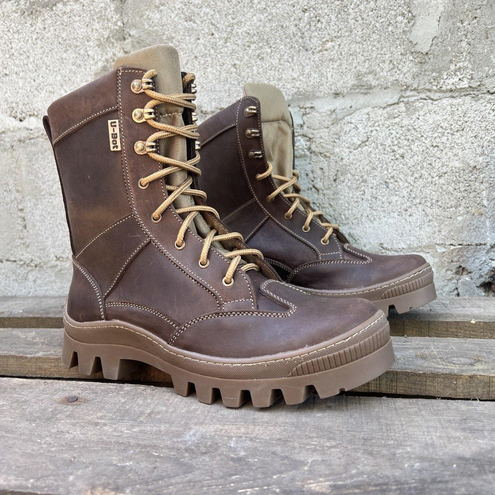 Військові чоловічі берці демісезонні коричневі ,шкіряні тактичні високі берці прошити та проклеєні Львів - фото 6