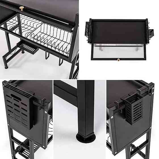 Полка-органайзер для хранения и сушки посуды над раковиной мобильная из нержавеющей стали 65х30х78см Черная SW-00002115 Днепр