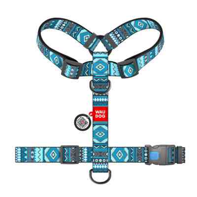 Шлей для собак WAUDOG Nylon анатомическая H-образная с QR-паспортом "Этно синий" пластиковый фастекс XL (323-0131) Винница