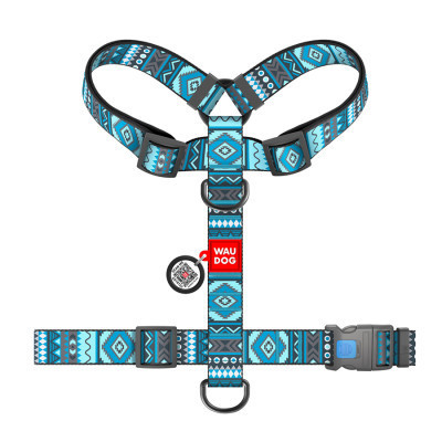 Шлея для собак WAUDOG Nylon анатомічна H-подібна з QR-паспортом "Етно синій" пластиковий фастекс XL (323-0131) Вінниця - фото 2