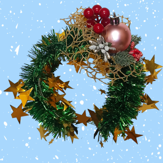 Обруч для волос новогодний с мишуры с игрушкой one size разноцветный ручная работа розовый Киев