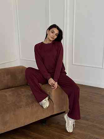 Женский спортивный костюм с широкими штанами Бордовый XL/XXL Харьков