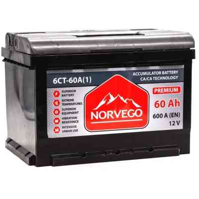 Акумулятор автомобільний NORVEGO ВЕСТА Premium 60A +лів (1) (600 пуск) Вінниця