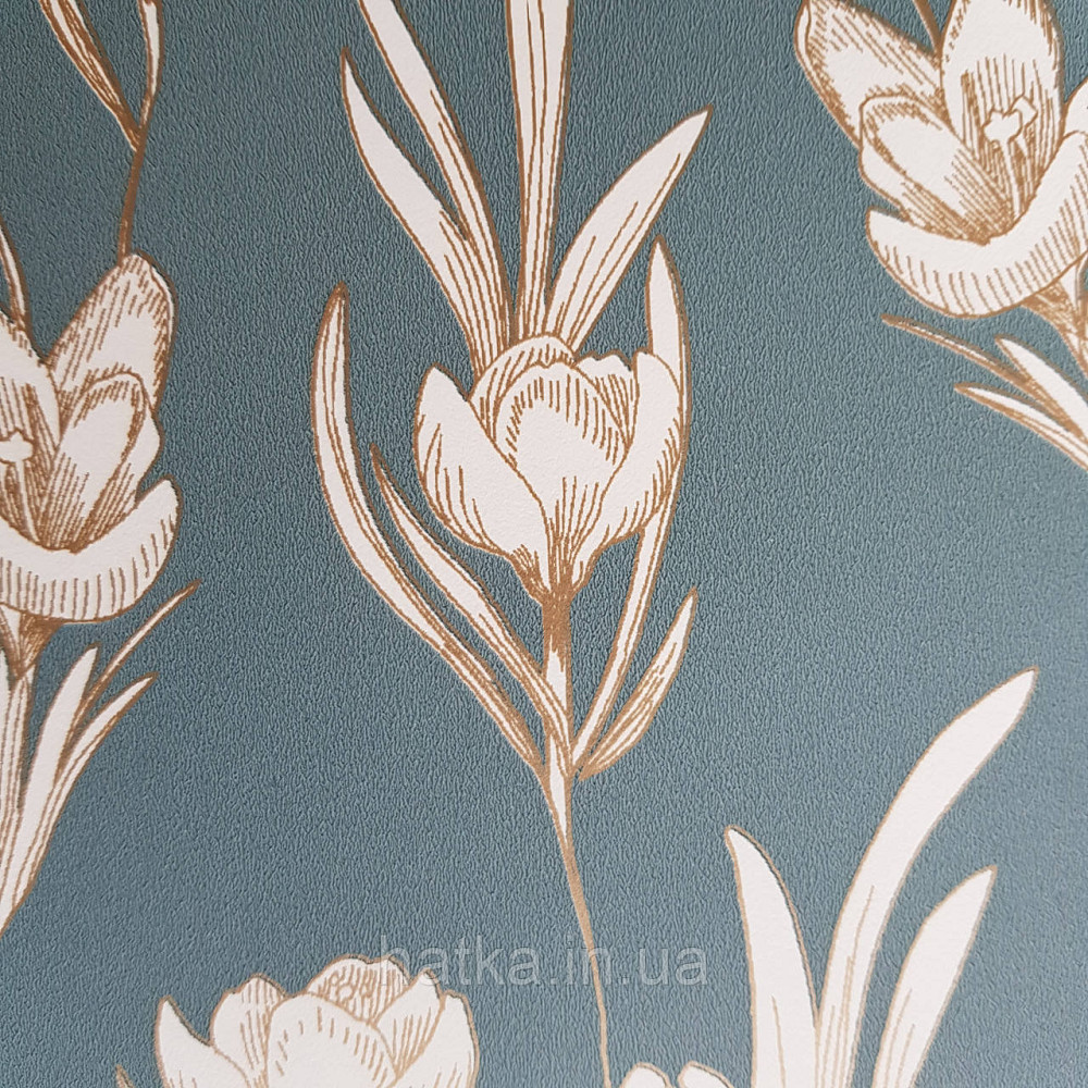 Обои виниловые на флизелине Caselio The Place to bed  0.53х10 м нежные белые цветы с золотом на серо зеленом Киев - изображение 4