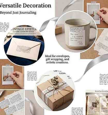 Скотч декоративный Любовное письмо 8 метров, винтажная лента 4,3 см Киев