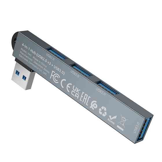 USB-хаб BOROFONE FH1 4-in-1 converter(USB to USB2.0*3+USB3.0) Metal Gray Одеса