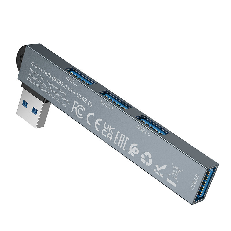 USB-хаб BOROFONE FH1 4-in-1 converter(USB to USB2.0*3+USB3.0) Metal Gray Одеса - фото 6
