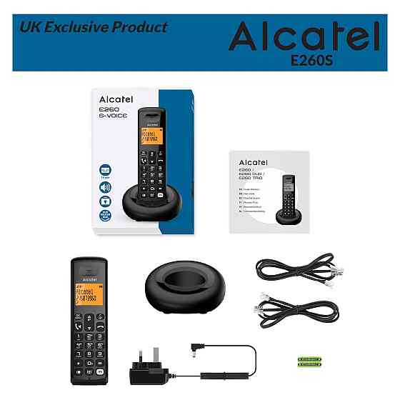 Бездротовий телефон DECT домашній телефон Alcatel E260 SVoice Чорний з автовідповідачем 2-рядковим дисплеєм 50 контактів Київ