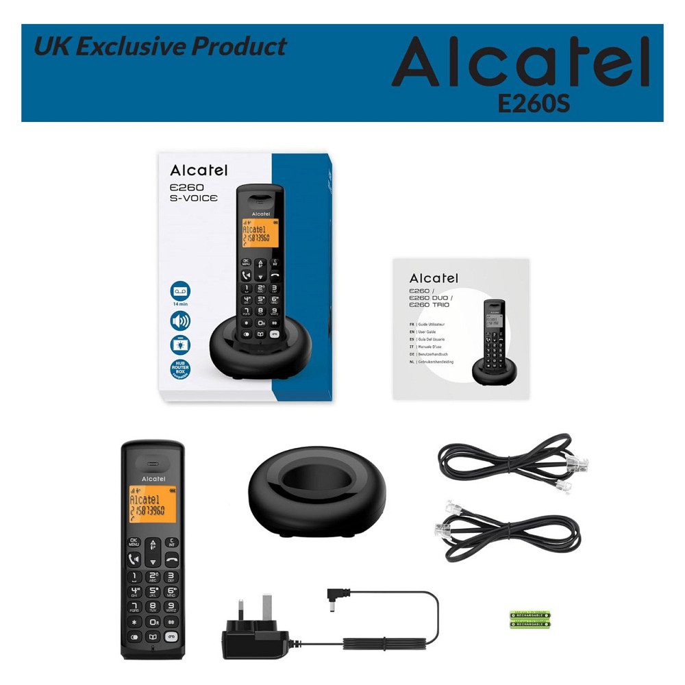 Бездротовий телефон DECT домашній телефон Alcatel E260 SVoice Чорний з автовідповідачем 2-рядковим дисплеєм 50 контактів Київ - фото 5