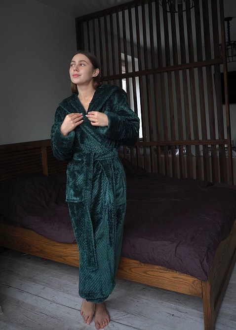 Жіночий махровий халат із капюшоном Смарагдовий, XL/2XL Харків - фото 4