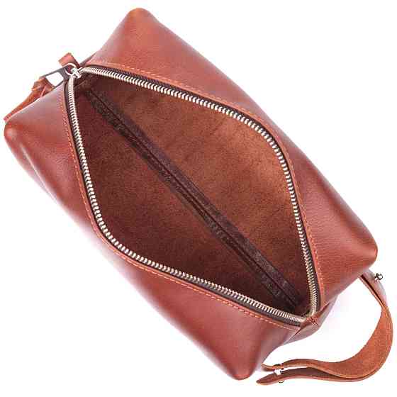 Чоловічий несесер великого розміру з гладкої шкіри на блискавці Україна GRANDE PELLE 16769 Світло-коричневий Київ