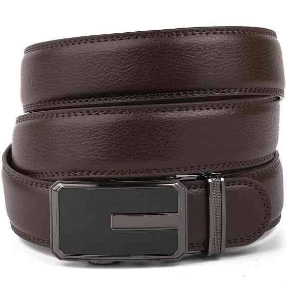 Ремень мужской тонкий c пряжкой автомат и коричневой заливкой Vintage 20308 Коричневый Киев