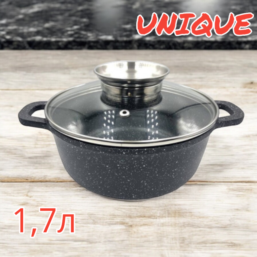 Казан UNIQUE UN-5272 1,7л (18см мрамор/черный) Одесса - изображение 1