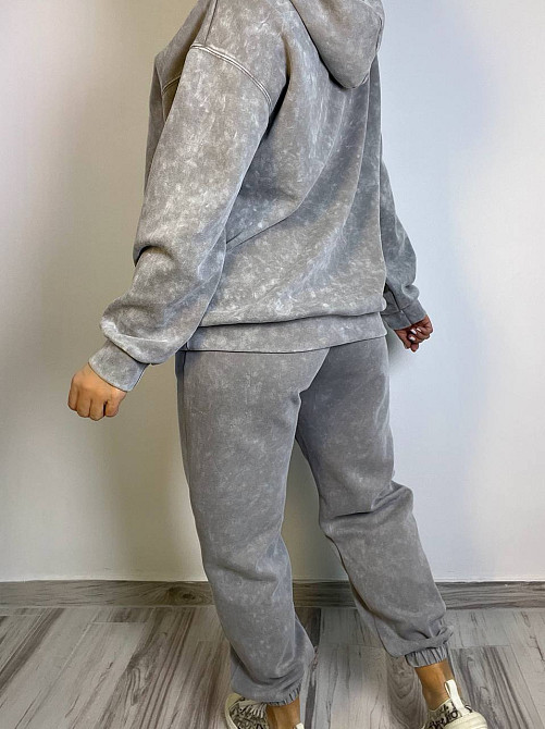 Костюм жіночий Joy One 8899 варений тай-дай спортвний худі з капюшоном брюки джоггери на резинці сірий, сірий, L Київ - фото 5