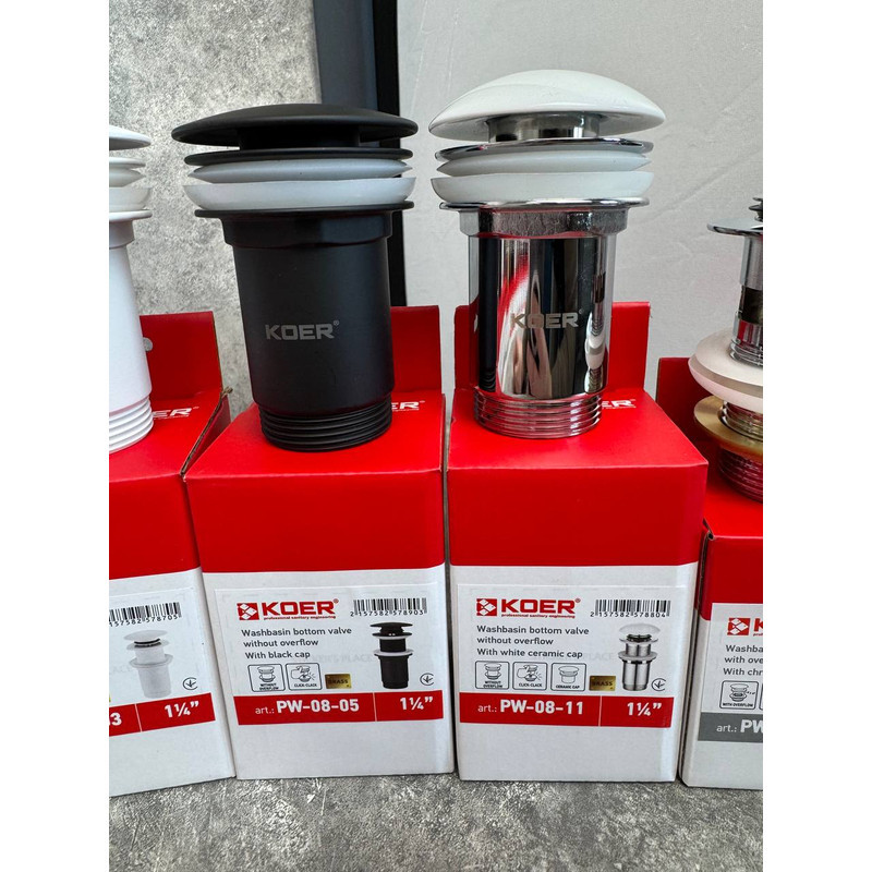 Донный клапан для раковины Koer PW-08-05 1 1/4'' без перелива автоматический СLICK-СLACK (Цвет черный) (KR5789) Киев - изображение 8