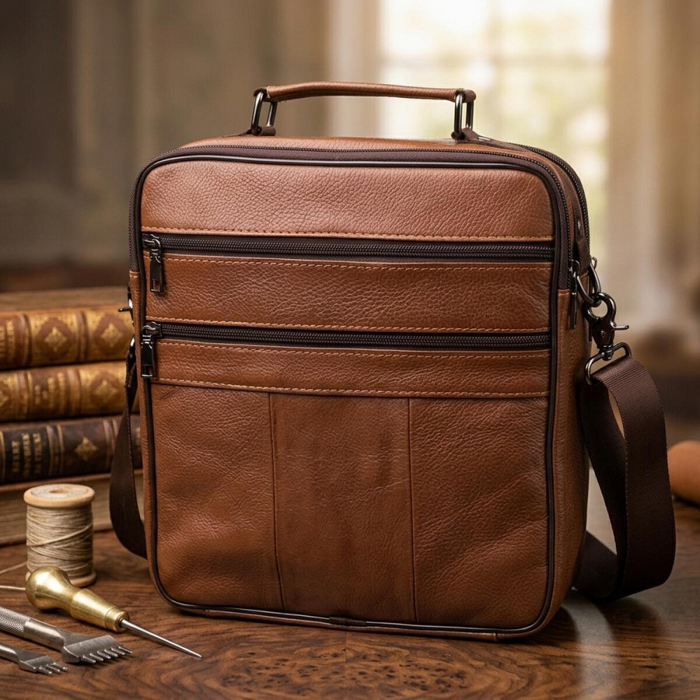 Чоловіча сумка з ручкою для перенесення в руці з натуральної шкіри Vintage 23025 Світло-коричневий Київ - фото 14