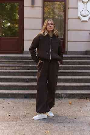 Жіночий теплий прогулянковий костюм-двійка турецька тринитка на флісі Шоколад Одеса