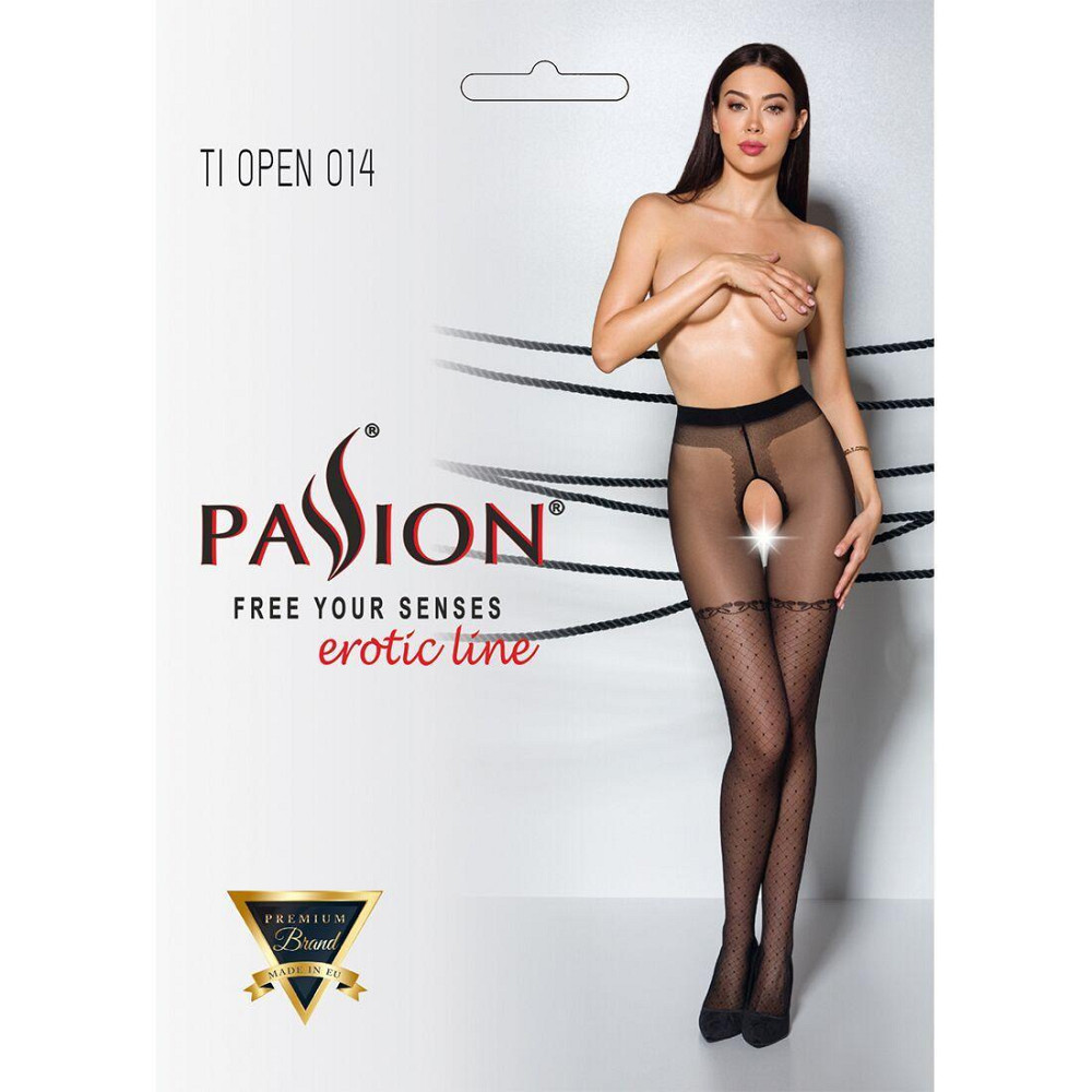 Колготки з відкритим доступом, імітація панчіх Passion TIOPEN 014 1/2 (20 den), black Sex Aura Київ - фото 5