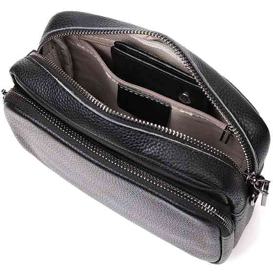 Компактна жіноча сумка крос-боді з натуральної шкіри Vintage 22294 Чорна Київ