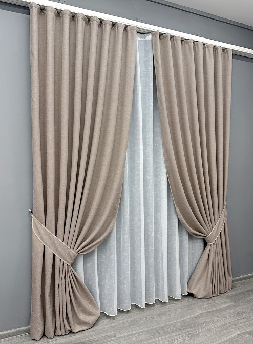 Комплект готовых штор VR-Textil Лен ELEMENTA № 1869ш Бежевый 150х290см 2 шт (33-0858) Киев - изображение 3
