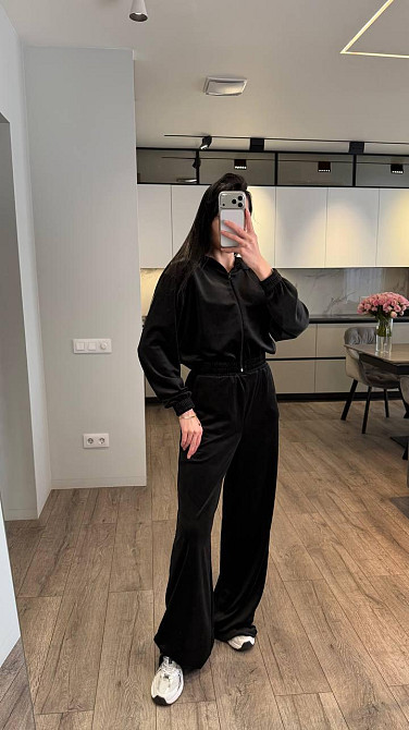 Женский стильный повседневный костюм тройка велюр плюш Черный, 44/46 Одесса - изображение 4