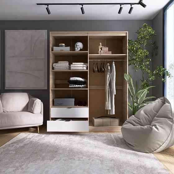 Шкаф распашной для одежды с выдвижными ящиками (полки - штанга) Эверест Сити-1600 160,2х50х204,6 см Дуб сонома/Белый (DTM-071118) Львов