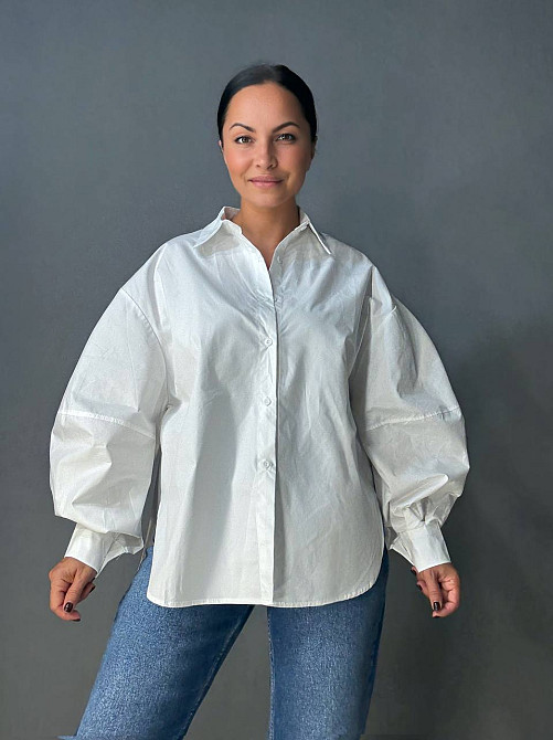 Сорочка жіноча Lan Lan 7503 оверсайз широка довга з пишним рукавом, білий, one size Київ - фото 5