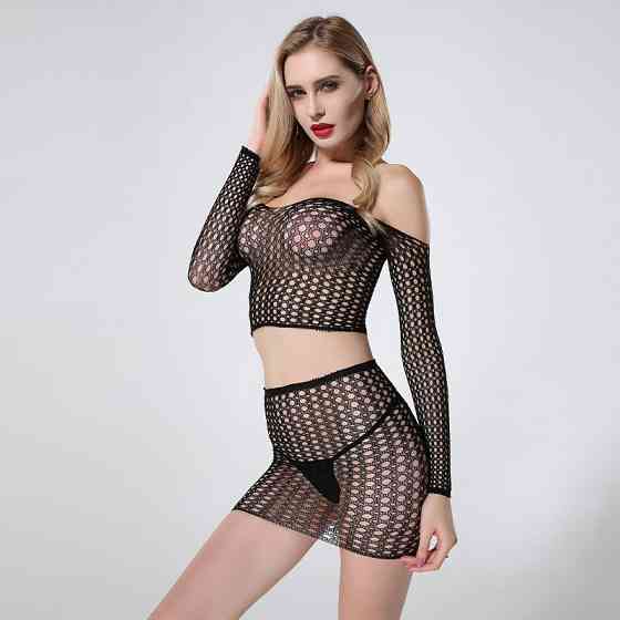 Еротичний комплект топ і спідниця мереживна сітка, сексуальна білизна, зріст: 145–185 см, універсальний One Size чорний, 60110 Кам'янець-Подільський