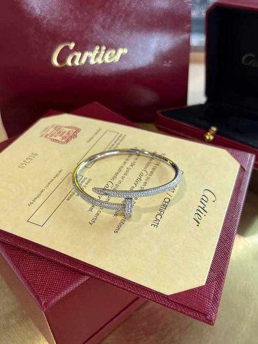 Cartier розкішний браслет цвях | Розсип цирконів по колу | Покриття біле золото, проба AU 750 Одеса - фото 13