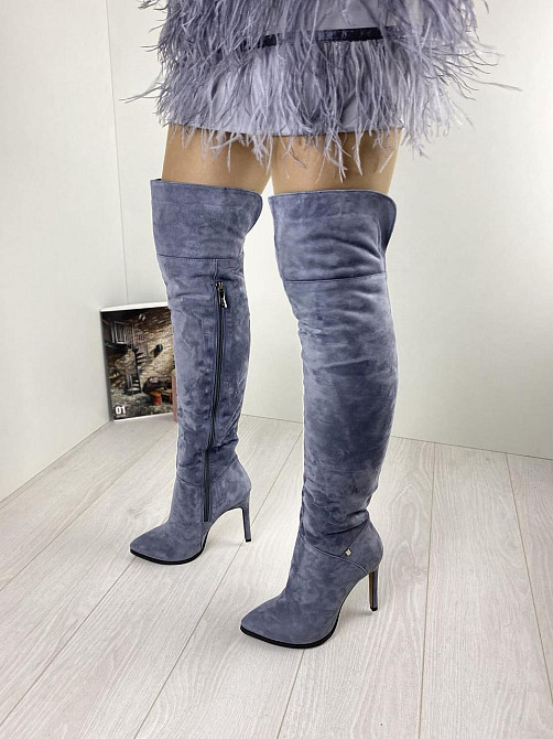 Nivelle Ботфорти жіночі NIVELLE сірі замша натуральна висота 50см каблук 10.5см обхват гомілки Коломия - фото 8