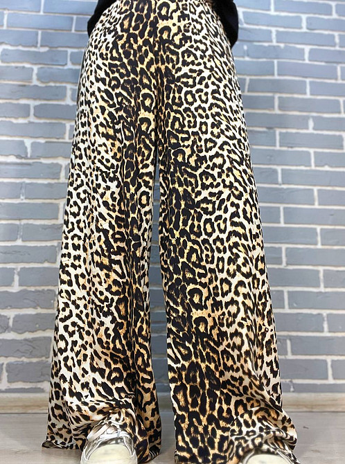 Брюки жіночі Irel 2080 пояс резинка леопардовий принт широкі палаццо one size, коричневий, one size Одеса - фото 1