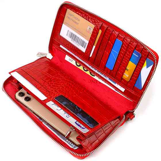 Функціональний клатч для жінок з натуральної шкіри з тисненням під крокодила CANPELLINI 21920 Червоний Київ