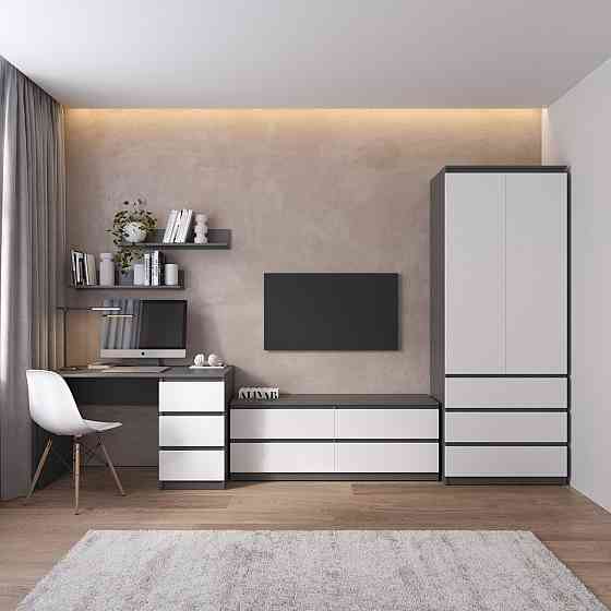 Комплект мебели в гостиную VAYS, шкаф R-9 тумба R-6 стол R-1 полки М-22 Антрацит-Белый фасад Львов