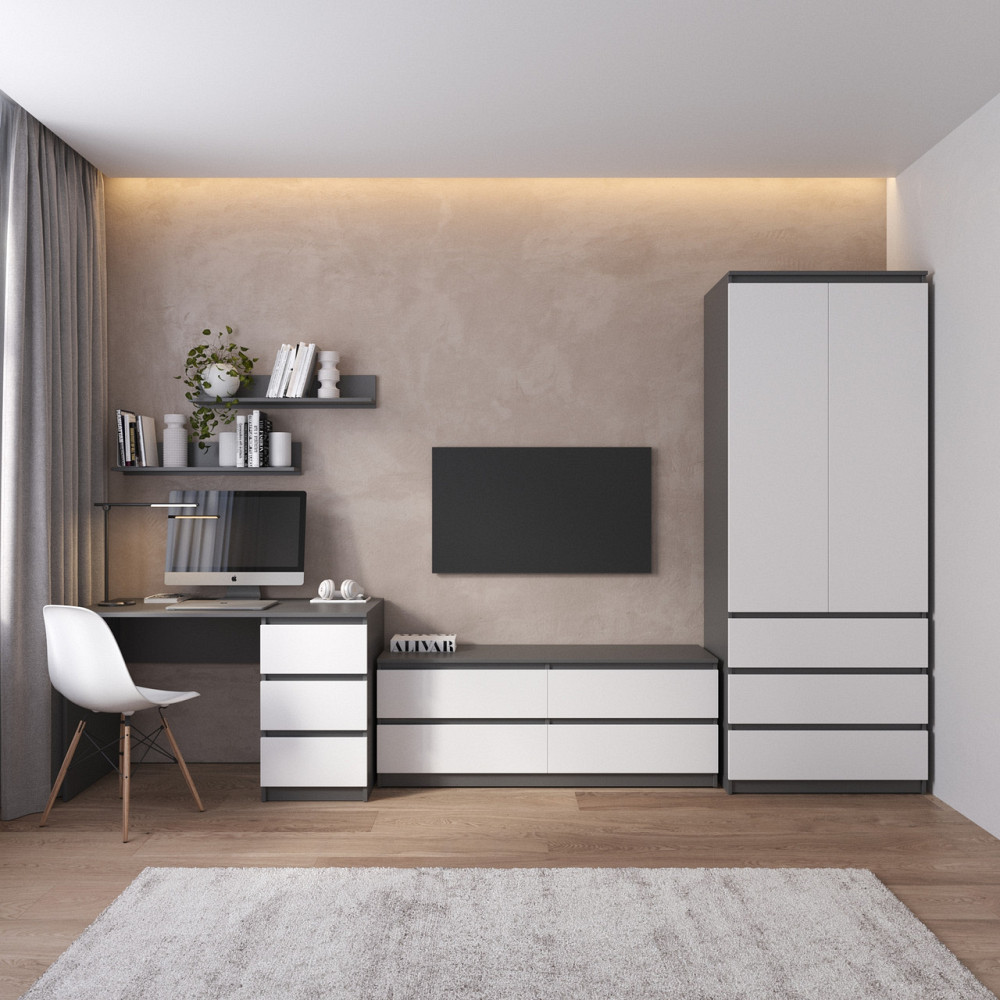 Комплект мебели в гостиную VAYS, шкаф R-9 тумба R-6 стол R-1 полки М-22 Антрацит-Белый фасад Львов - изображение 1